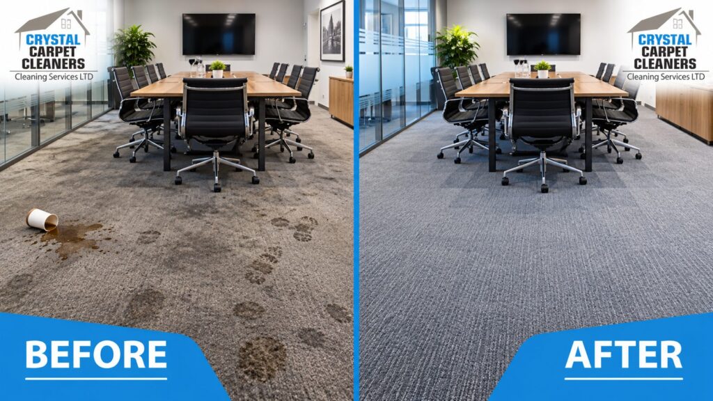Commercial carpet cleaning before and after in London by Crystal Carpet Cleaners