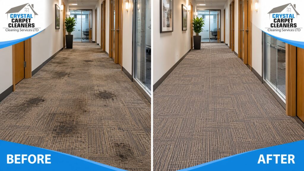 Commercial carpet cleaning before and after in London by Crystal Carpet Cleaners