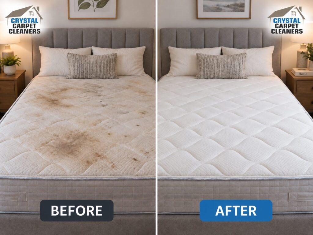 Mattress cleaning before and after in London by Crystal Carpet Cleaners