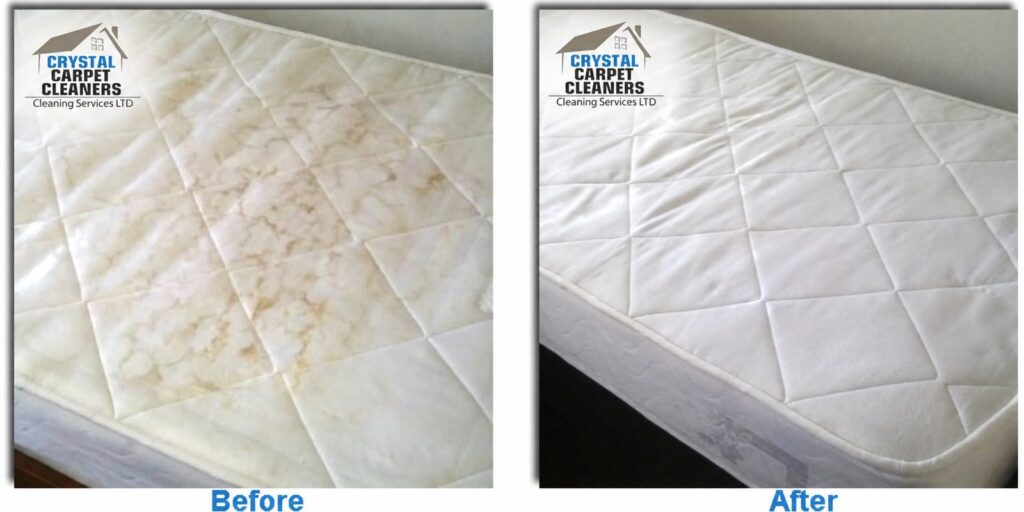 Mattress cleaning before and after in London by Crystal Carpet Cleaners