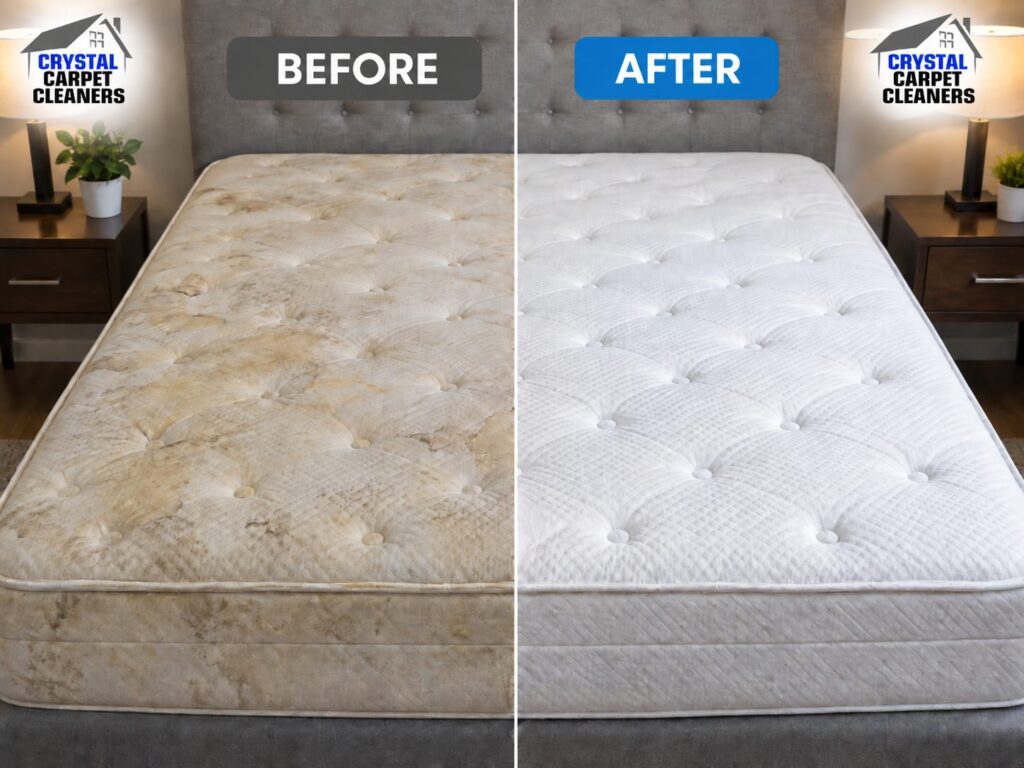 Mattress cleaning before and after in London by Crystal Carpet Cleaners