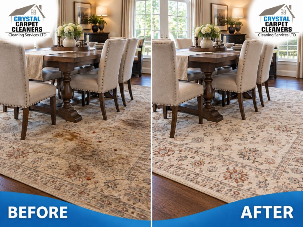 Rug cleaning before and after in London by Crystal Carpet Cleaners
