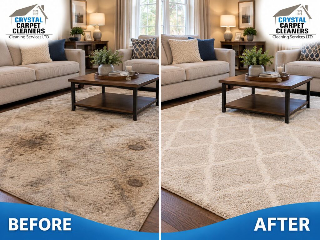 Rug cleaning before and after in London by Crystal Carpet Cleaners