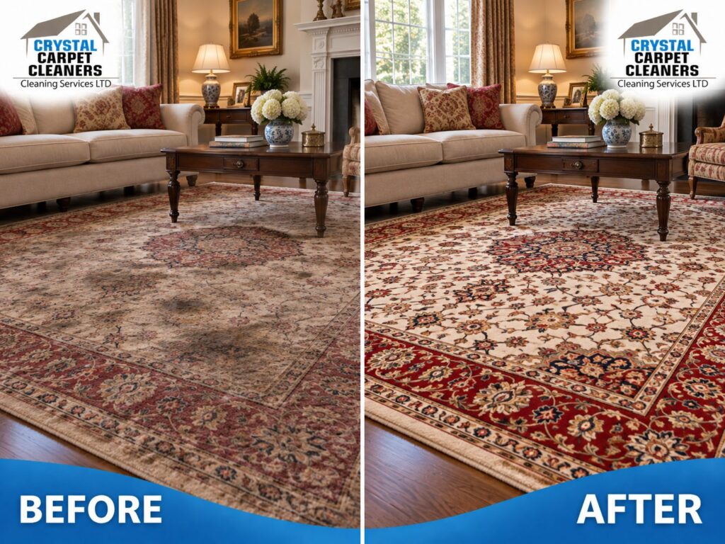 Rug cleaning before and after in London by Crystal Carpet Cleaners