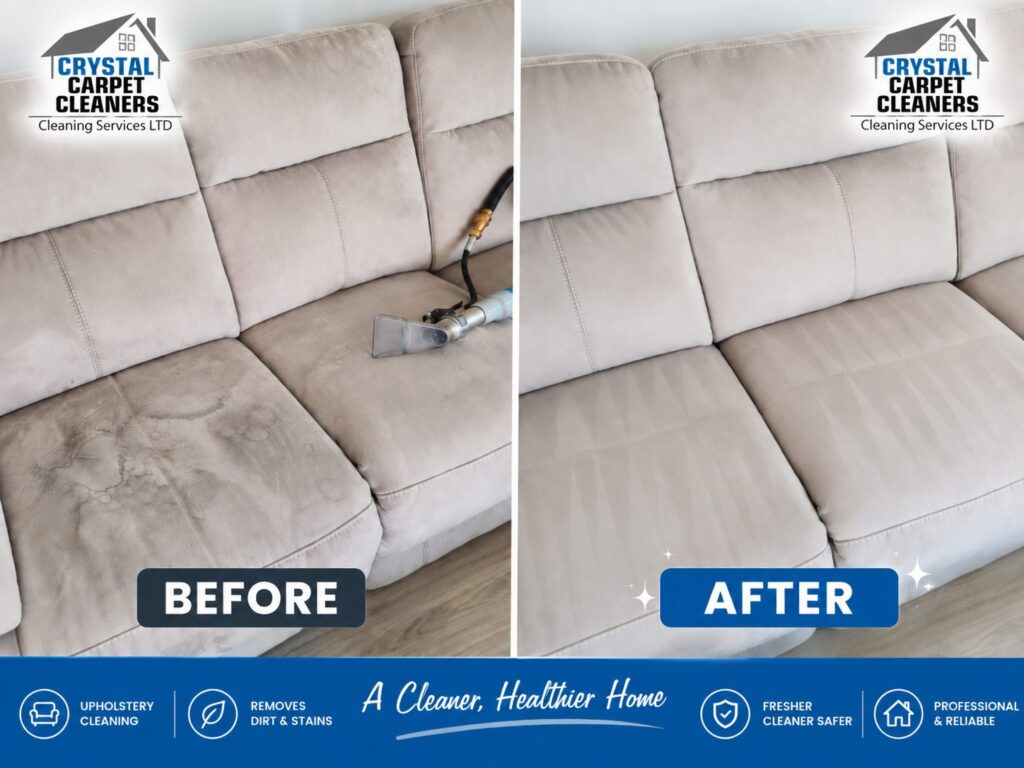 Upholstery and sofa cleaning before and after in London by Crystal Carpet Cleaners