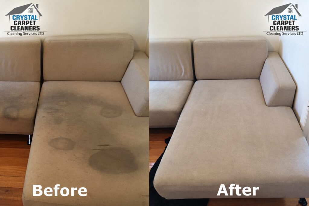 Upholstery and sofa cleaning before and after in London by Crystal Carpet Cleaners