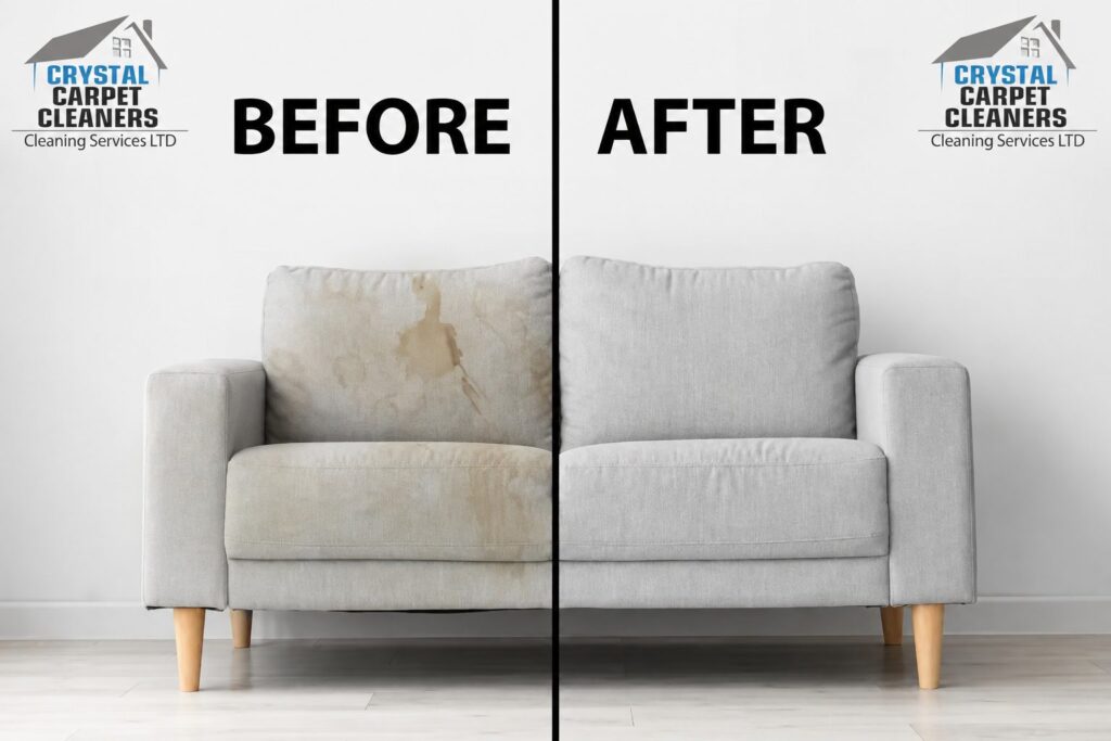 Upholstery and sofa cleaning before and after in London by Crystal Carpet Cleaners