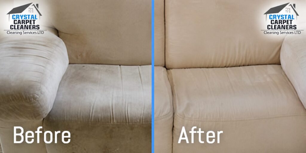 Upholstery and sofa cleaning before and after in London by Crystal Carpet Cleaners