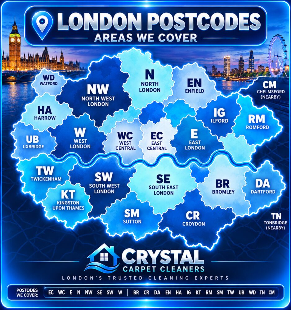 London postcode areas covered by Crystal Carpet Cleaners